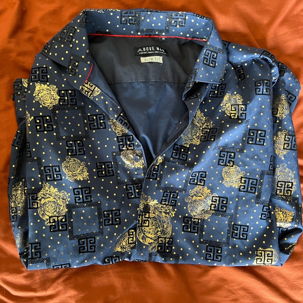 Above Man Blue and Gold Patterned Shirt